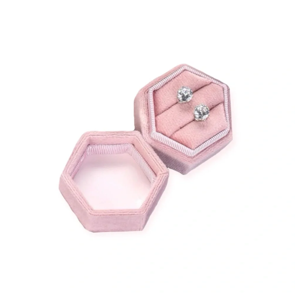 NWT Pink Velvet Hexagon Ring Box w/ Double Slit — Jewelry Ring Earring Box